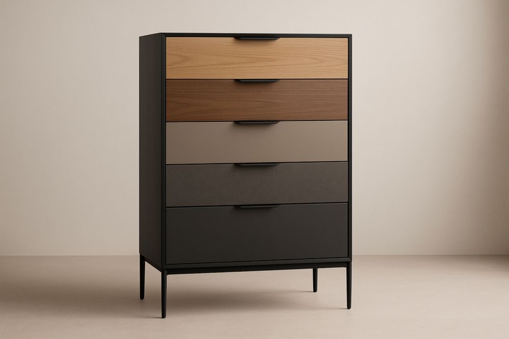 Cassettiera moderna in legno e metallo nero H140×80×40 cm