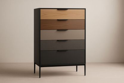 Cassettiera moderna in legno e metallo nero H140×80×40 cm