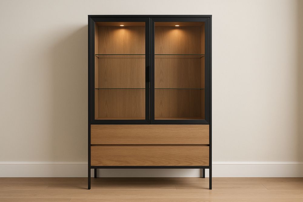 Vetrina Metallo e Vetro con Ante Vetrate e Illuminazione