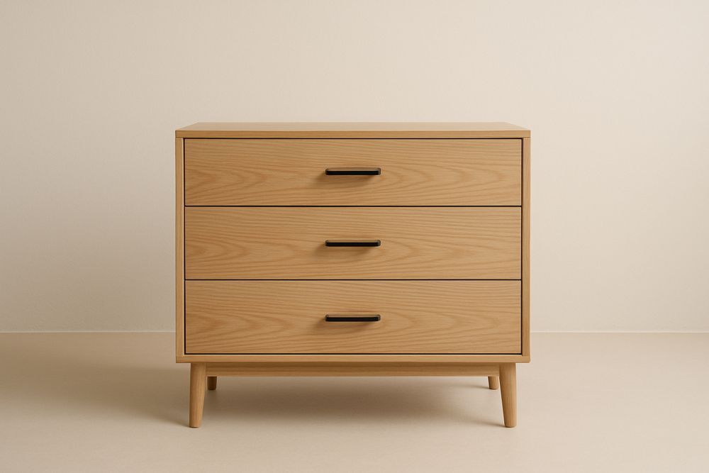 Cassettiera in Legno Massello con 3 Cassetti 78x90x40cm Colore Naturale