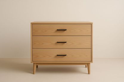 Cassettiera in Legno Massello con 3 Cassetti 78x90x40cm Colore Naturale