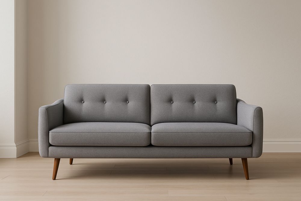 Divano 2 posti in tessuto poliestere grigio con gambe in legno