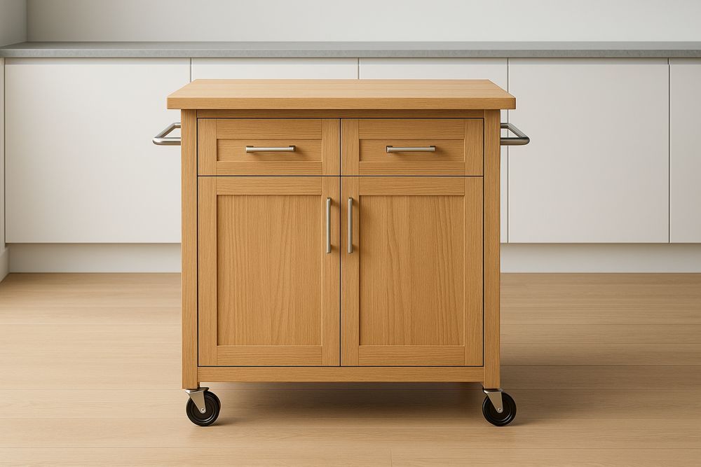 Carrello Cucina Legno Massello con Cassetti e Ruote in Legno Naturale