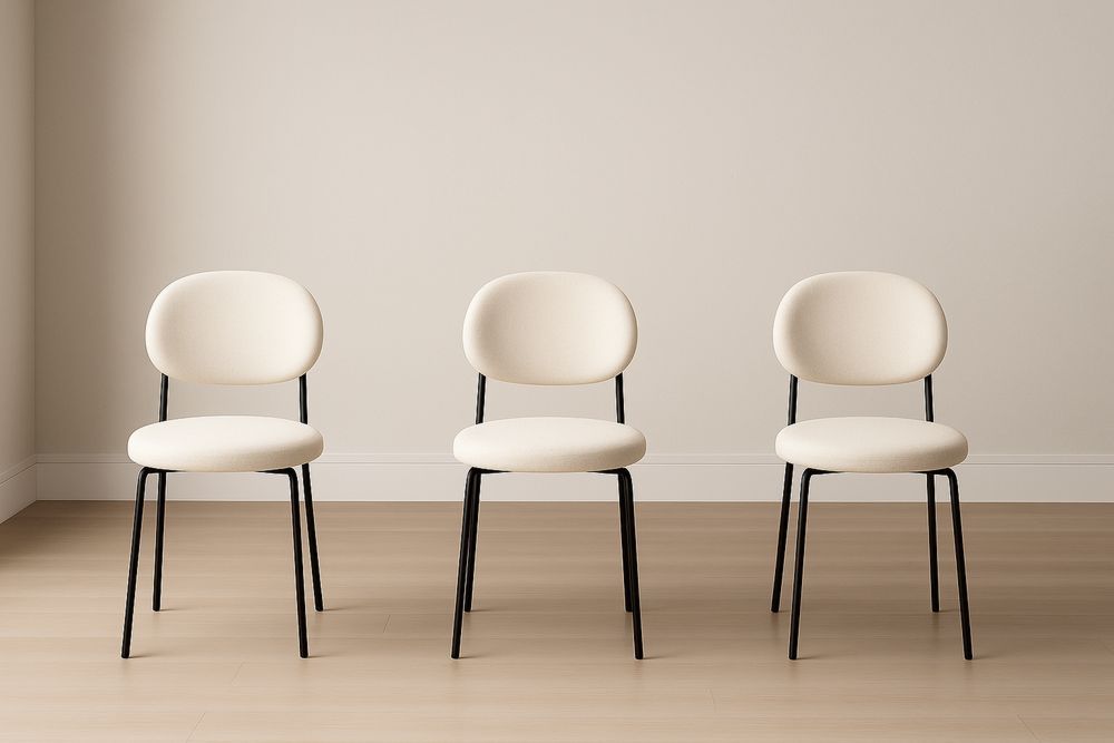 Set di 3 sedie in tessuto poliestere crema con struttura in acciaio nero