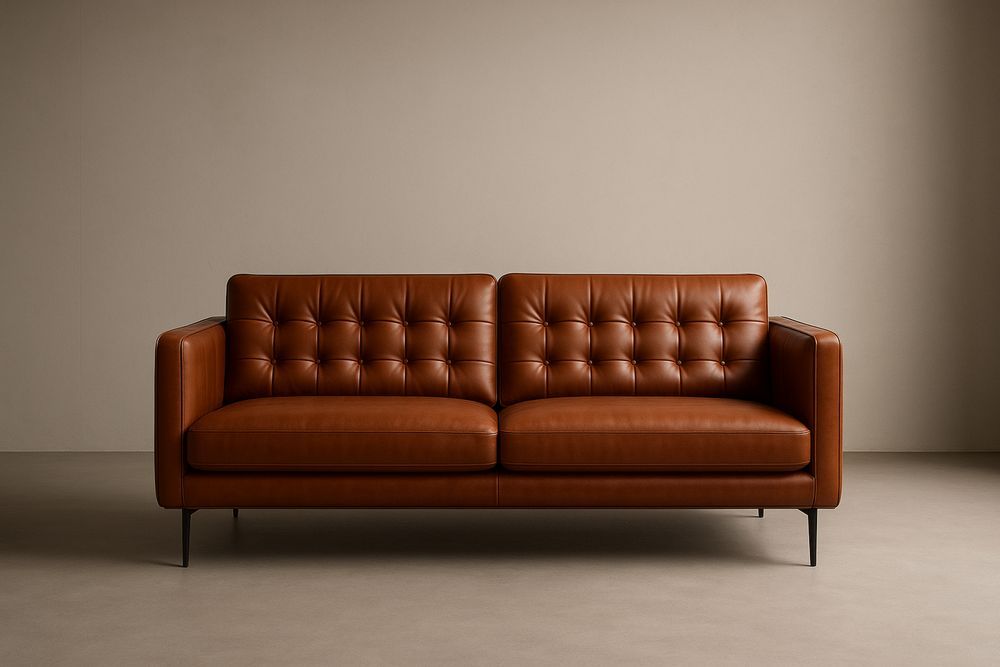 Divano in Pelle a Due Posti con Struttura in Metallo