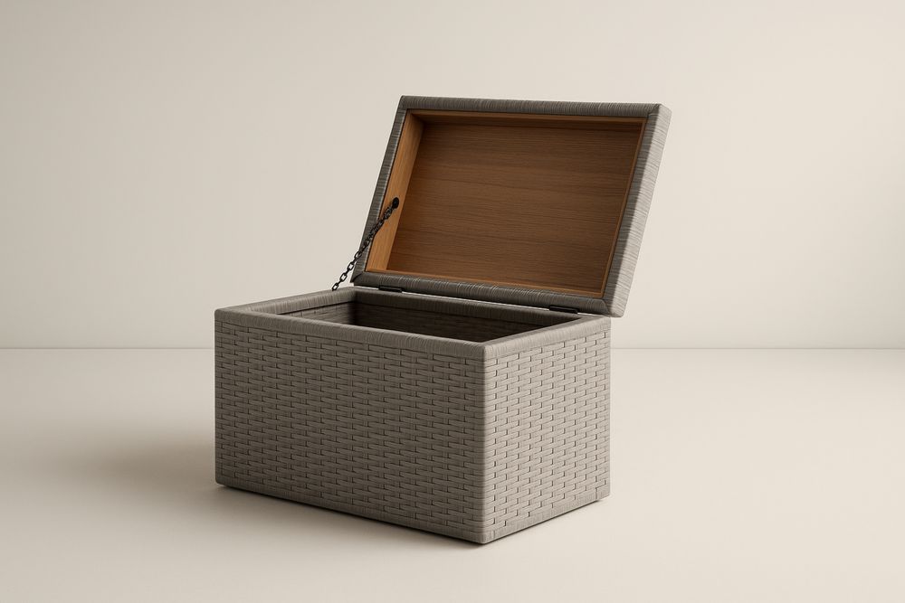 Cassa Portaoggetti in Rattan Sintetico Grigio 90x50x50 cm