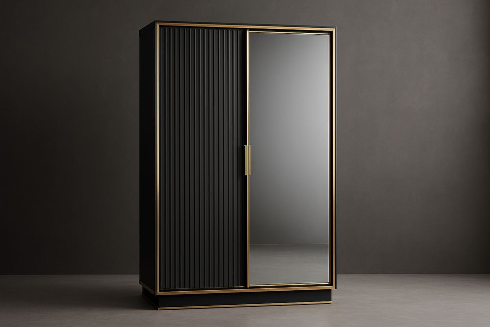 Armadio in Legno MDF con Specchio e Rifiniture in Metallo