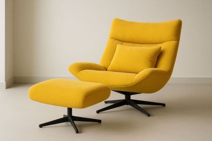 Poltrona girevole con poggiapiedi in cotone giallo