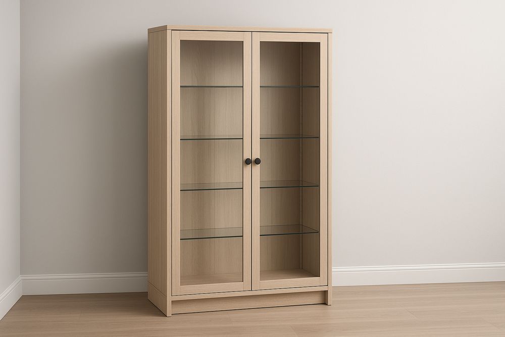 Vetrina in Legno con Ripiani in Vetro Temperato Beige