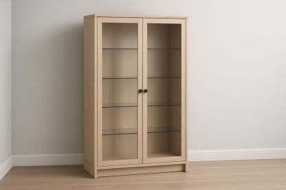 Vetrina in Legno con Ripiani in Vetro Temperato Beige