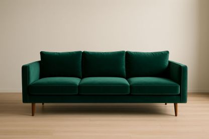 Divano in Velluto Verde a 3 Posti con Gambe in Legno