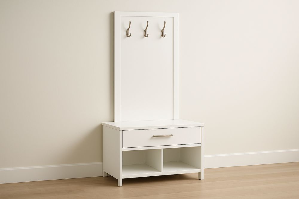 Appendiabiti in legno con cassetto e ganci 180x80x40 cm