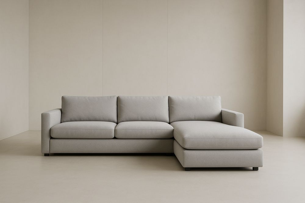 Divano angolare in tessuto poliestere grigio con chaise longue