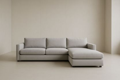 Divano angolare in tessuto poliestere grigio con chaise longue