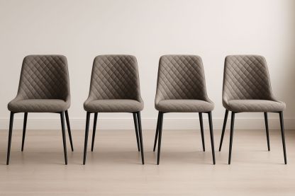 Set di 4 Sedie in Tessuto Scamosciato Marrone con Gambe in Metallo