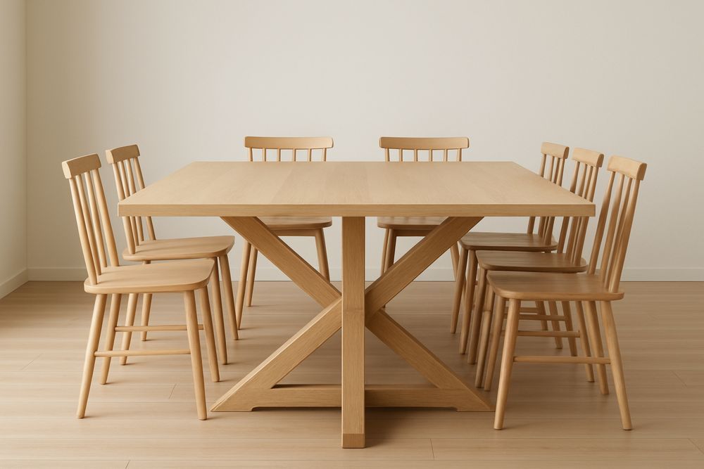 Set tavolo e sedie in legno di rovere