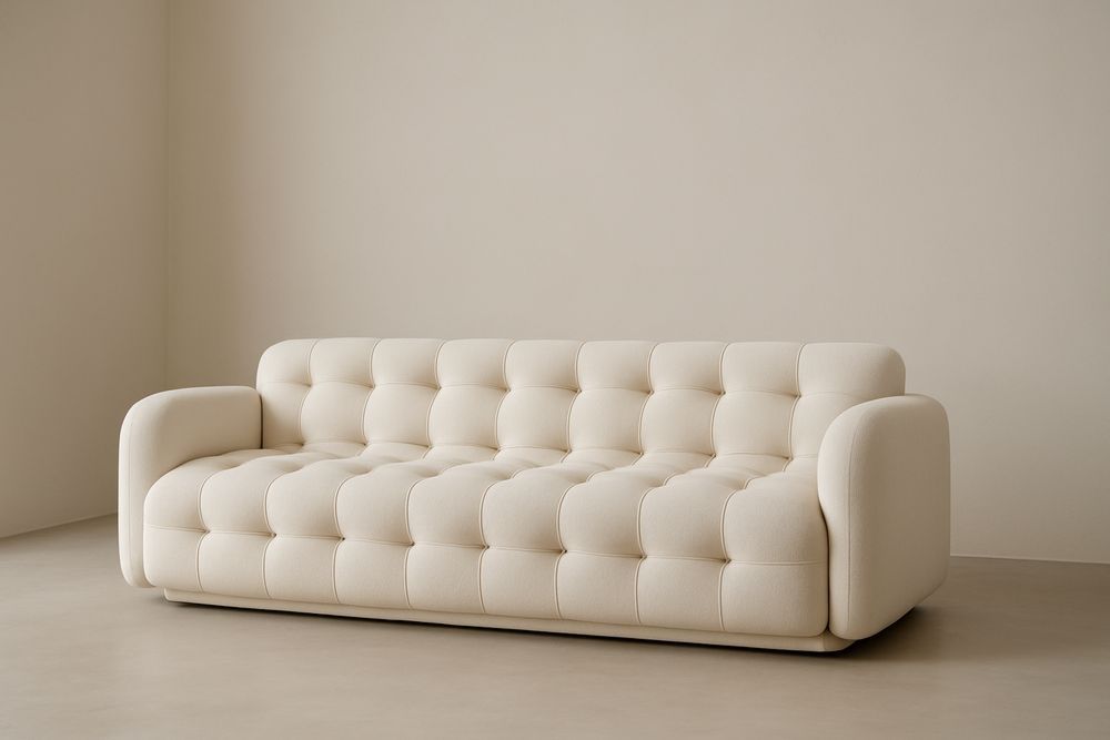 Divano multisede in tessuto misto lana beige，cuscini inclusi