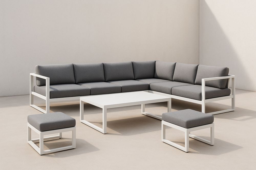 Set Divano Angolare da Esterno in Alluminio e Poliestere Grigio