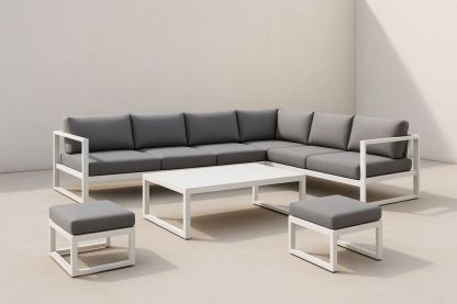 Set Divano Angolare da Esterno in Alluminio e Poliestere Grigio