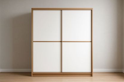 Armadio scorrevole in MDF Bianco e Rovere 200x210x60 cm