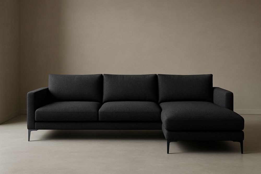 Divano angolare in tessuto con chaise longue destra, colore antracite