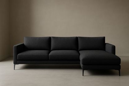 Divano angolare in tessuto con chaise longue destra, colore antracite