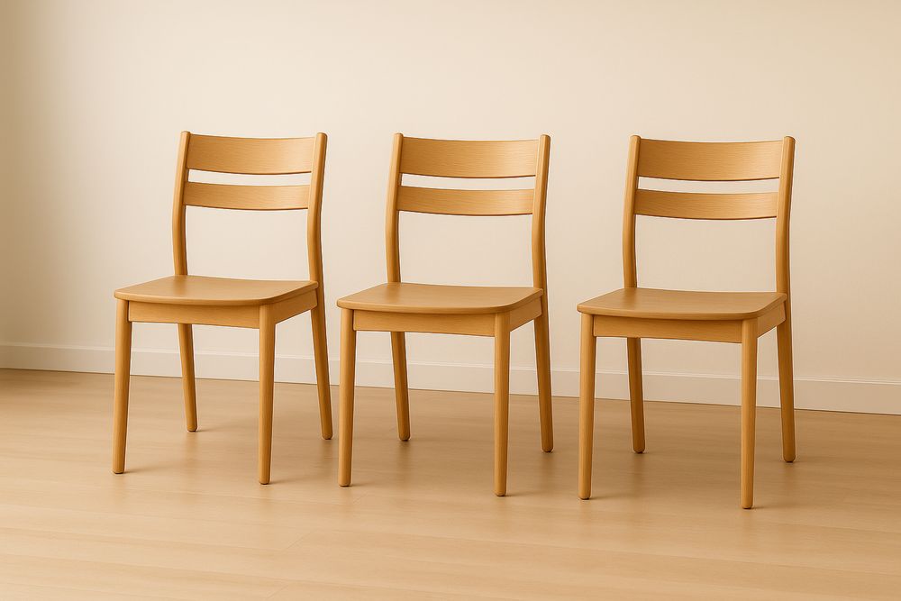 Set di 3 Sedie in Legno Massello Naturale