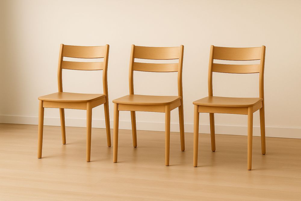 Set di 3 Sedie in Legno Massello Naturale