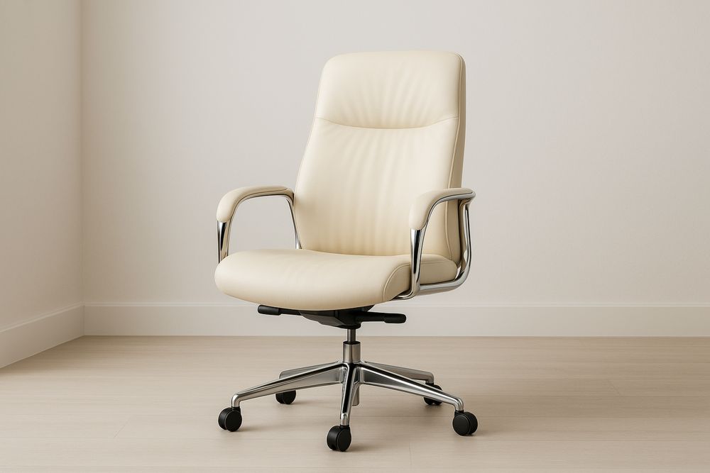 Sedia da ufficio in PU con braccioli fissi, colore beige