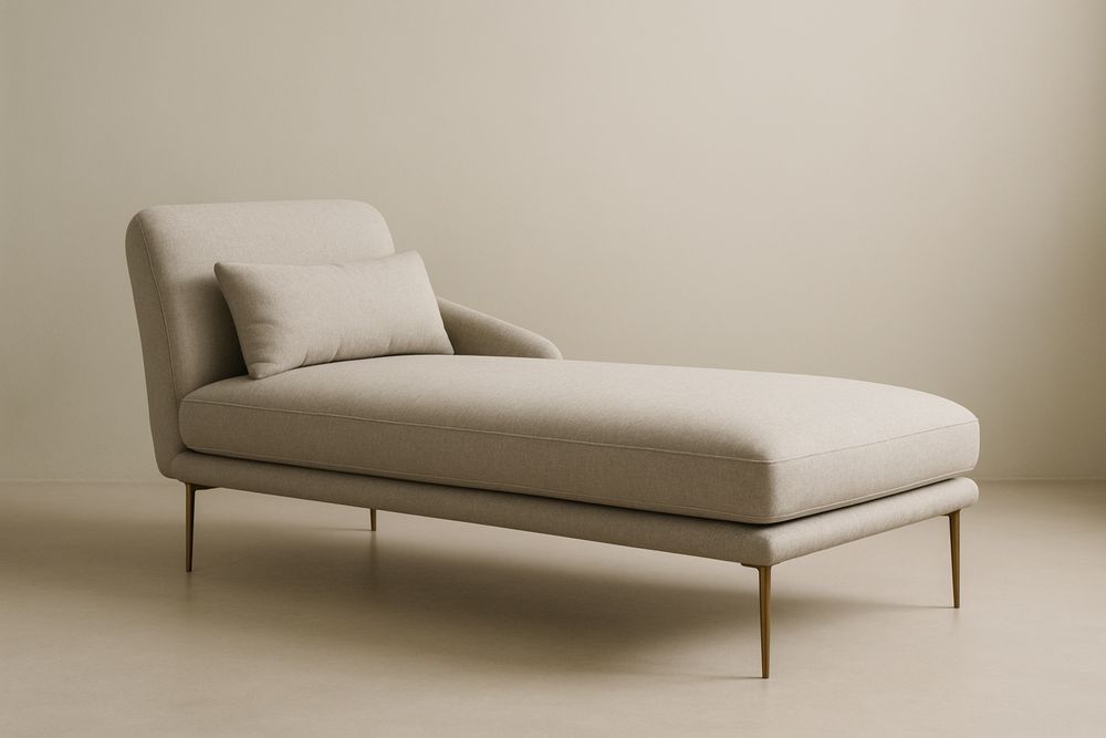 Chaise Longue in Tessuto Beige con Gambe in Metallo