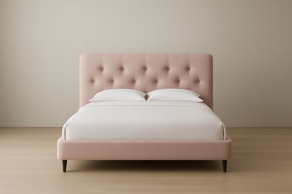 Letto imbottito in velluto rosa con testiera trapuntata 210x160x100cm