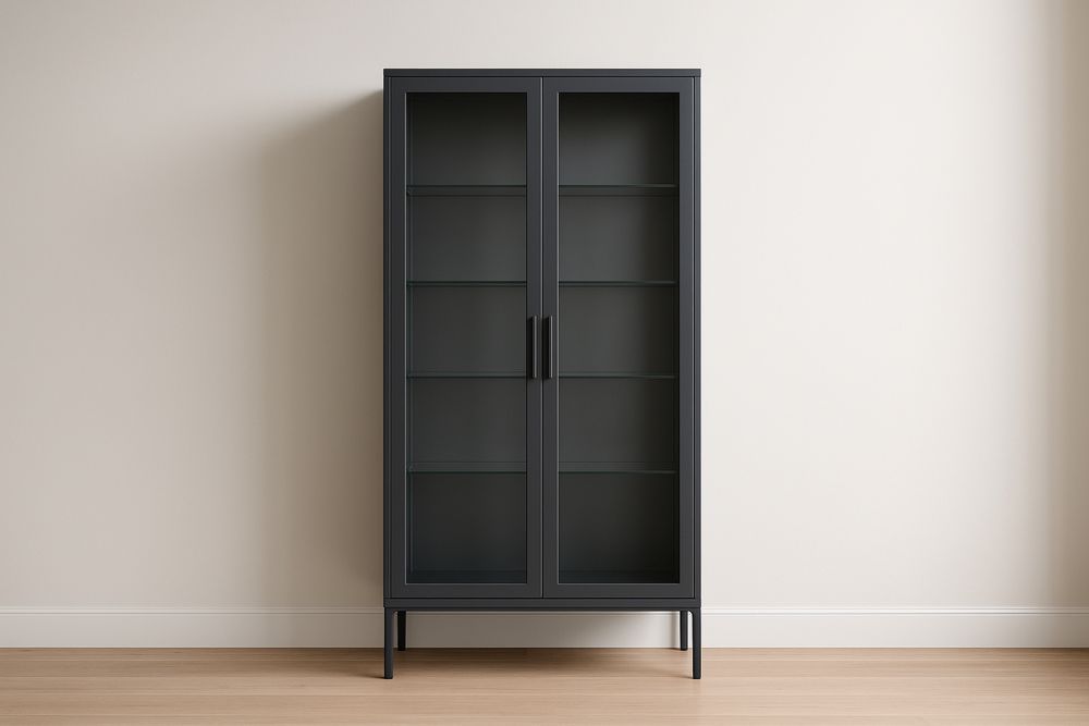 Armadio a Vetrina Metallo Nero con Ante in Vetro