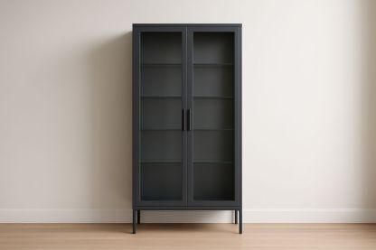 Armadio a Vetrina Metallo Nero con Ante in Vetro