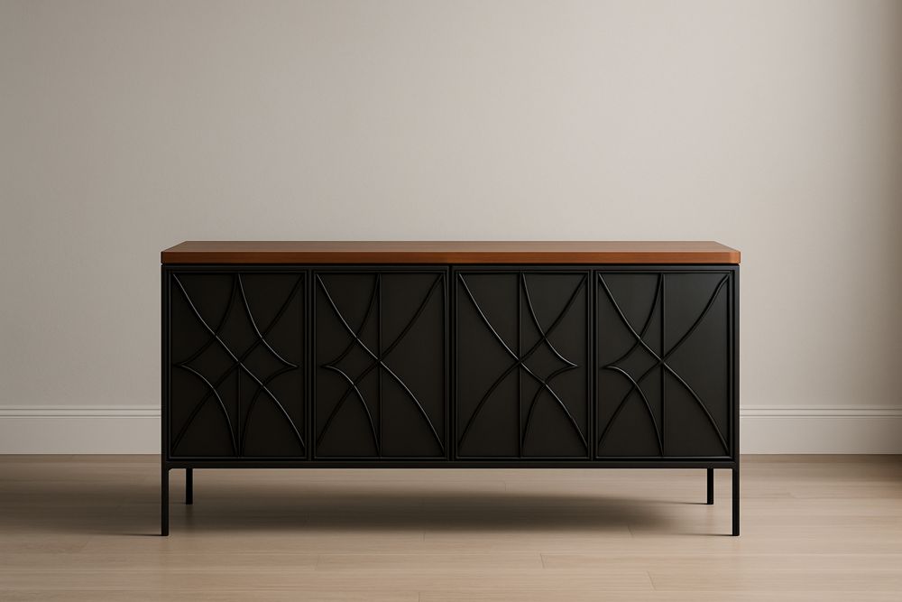 Credenza in legno e metallo nero marrone con 4 porte