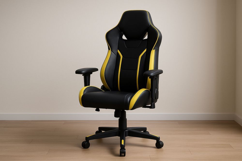 Sedia da ufficio in pelle PU e acciaio, colore nero/giallo.