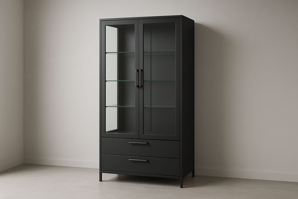 Vetrina in metallo nero con ante in vetro temprato 200x100x40 cm