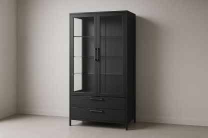 Vetrina in metallo nero con ante in vetro temprato 200x100x40 cm