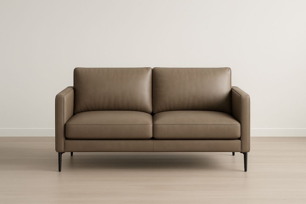 Divano due posti in pelle PU marrone con gambe in metallo