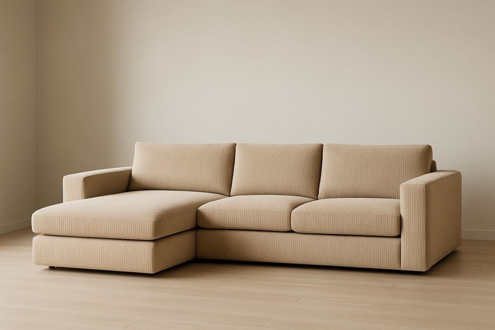 Divano angolare in poliestere con chaise longue Beige