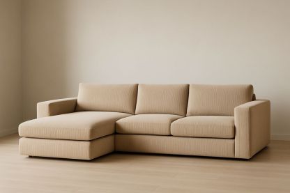 Divano angolare in poliestere con chaise longue Beige