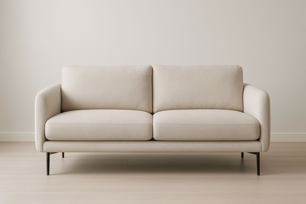 Divano in Tessuto Beige con Base in Metallo