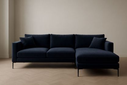 Divano Angolare in Velluto Blu con Chaise Longue 290x180×85cm