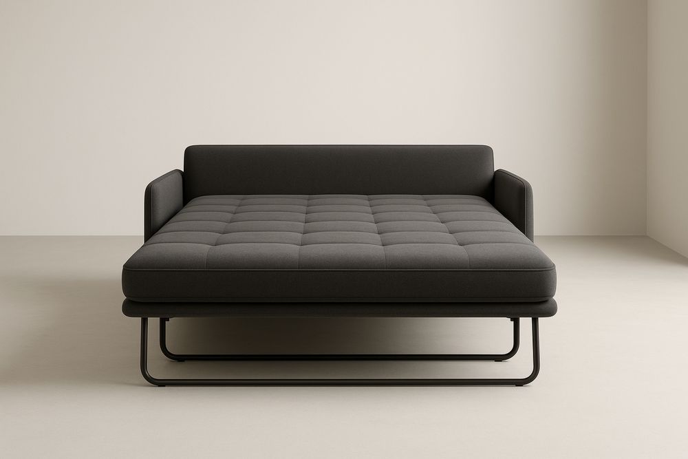 Divano Letto in Tessuto Grigio Fumo con Struttura in Metallo