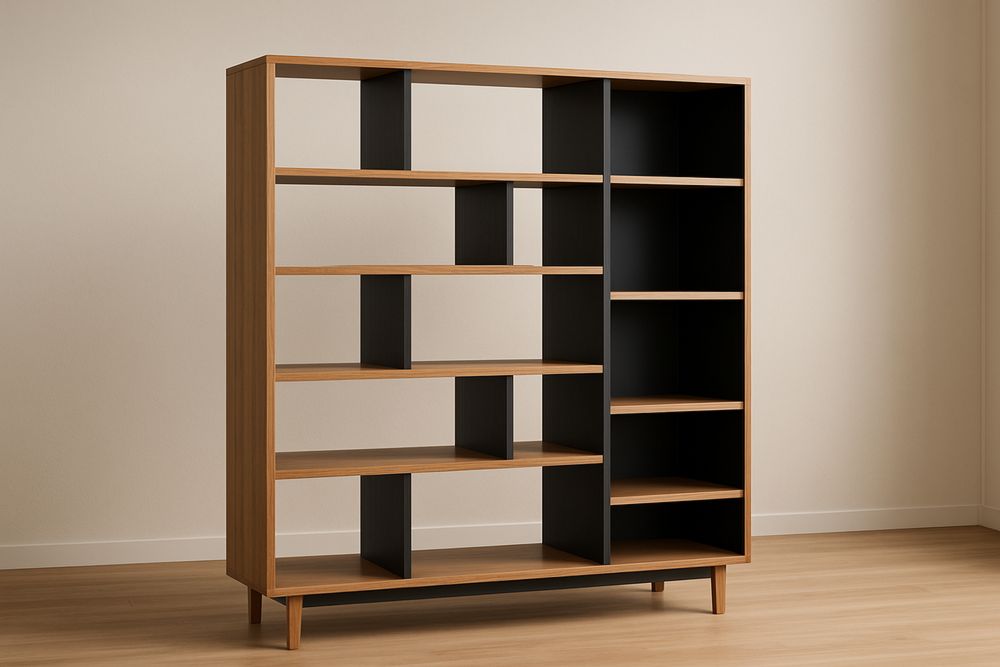 Libreria in Legno e Metallo Nero a Ripiani