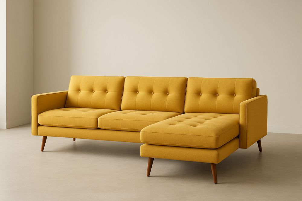 Divano angolare in tessuto con chaise longue giallo