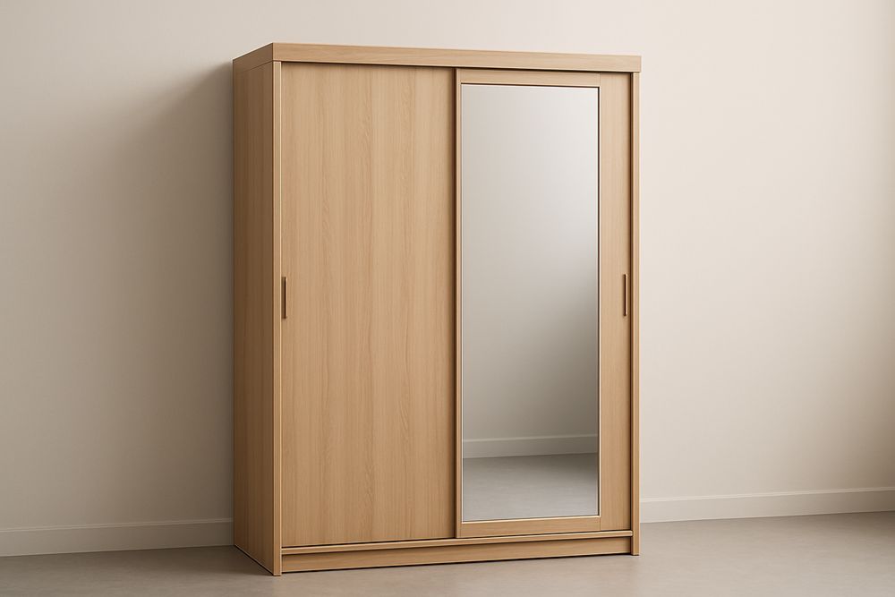 Armadio a porte scorrevoli in legno con specchio, 200x180x60 cm