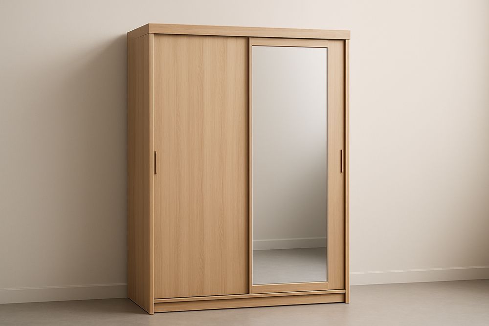 Armadio a porte scorrevoli in legno con specchio, 200x180x60 cm