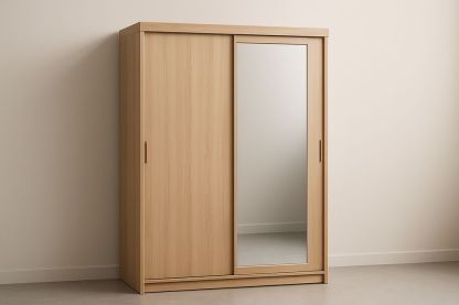 Armadio a porte scorrevoli in legno con specchio, 200x180x60 cm