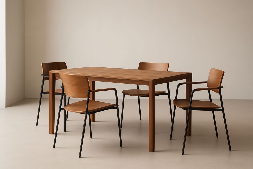 Set tavolo e sedie in legno massello e metallo Marrone Chiaro