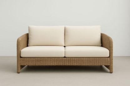 Divano 2 Posti Rattan Sintetico con Cuscini Crema